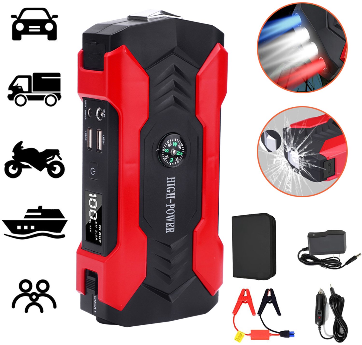 28000mAh Jumpstarter-Powerbank Voor De Auto - 12V 800A-Acculader Voor De Auto - Powerbank Voor Noodstart
