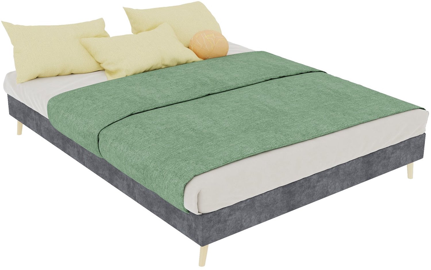 Merax Gestoffeerd Bed 140 x 200 cm - Fluwelen Stof - Houten Lattenbodem - Laag Bedframe - Grijs
