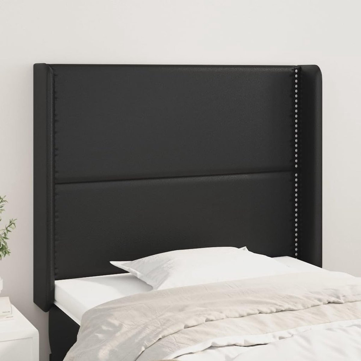 Hoofdbord met oren, zwart, 93 x 16 x 118/128 cm, kunstleer, in hoogte verstelbaar, duurzaam hoofdeinde met robuuste stabiliteit en luxe look, voor slaapkamer