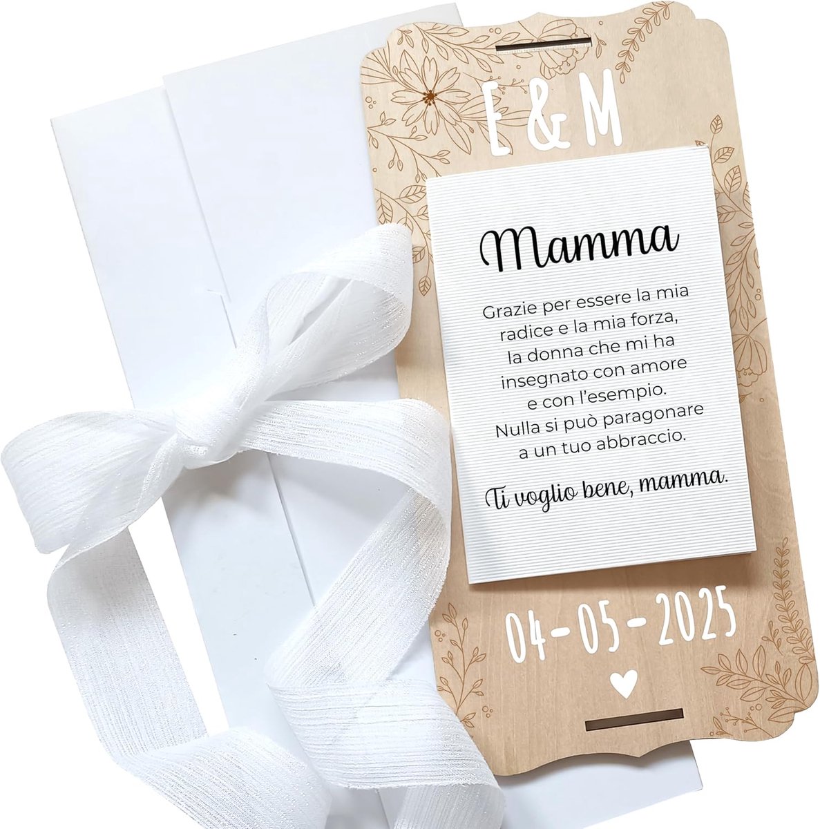 Madre cadeaukaart voor Moederdag, speciale verjaardagskaart voor mama, wenskaart van hout met mooi gelaserd hart