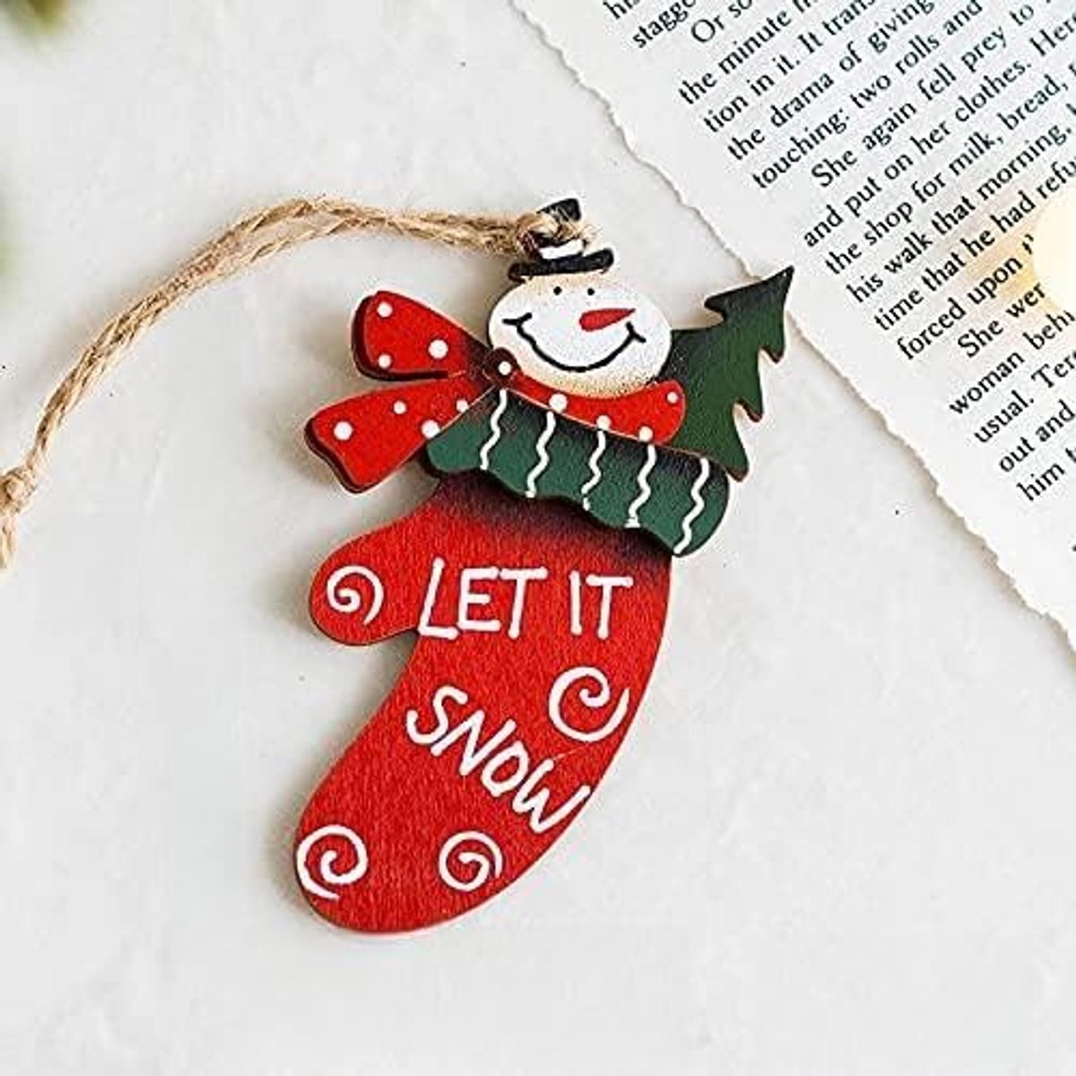 Kunstkerstboom Navidad Xmas Tree Drop Ornamenten Xmas Hout Hanger Kerst Houten Geschilderde Decoraties for Thuis Kids Geschenken Nieuwjaar (Color : K-red glove snowman)