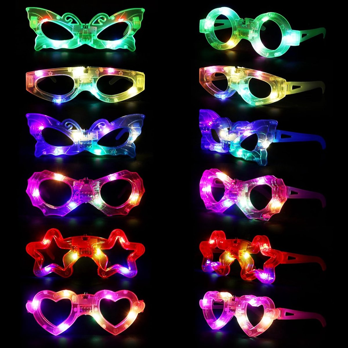 Brillen, lichtgevende partybril, neon partybril voor Kerstmis, oudejaarsavond, carnaval, Kerstmis, verjaardag, festivalbril voor kinderen en volwassenen