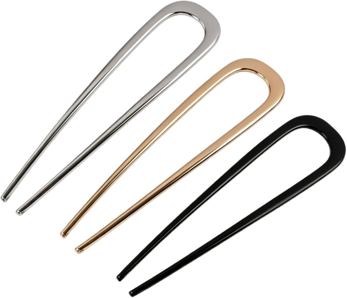 Haarspelden in U-vorm, 14 cm, goud, zilver, zwart, voor lang en dik haar, krullend of glad, dames, elegant kapsel
