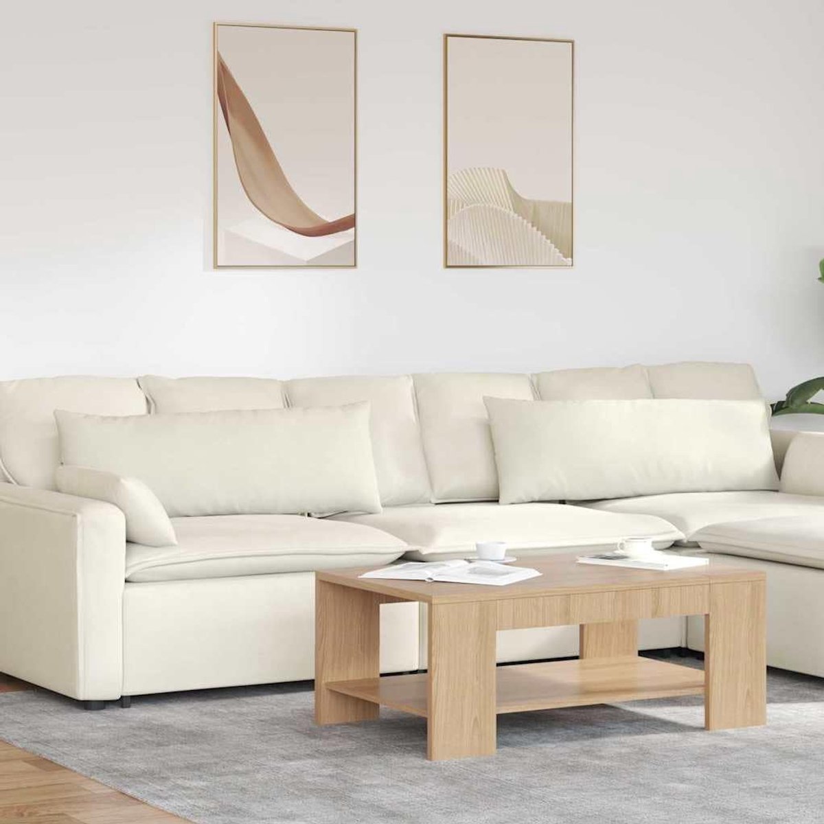 Bankkussen, 2 stuks, crème, 120 x 40 cm, corduroy met ritssluiting en polyestervulling, voor woonkamer, bank