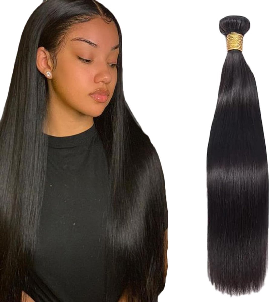 28 Inch #1B Natural Black Color Straight Echt haar pruik Bundles Human Hair Extensions Unprocessed Brazilian Virgin Menselijk haar Bundles Soft and Silky For Women