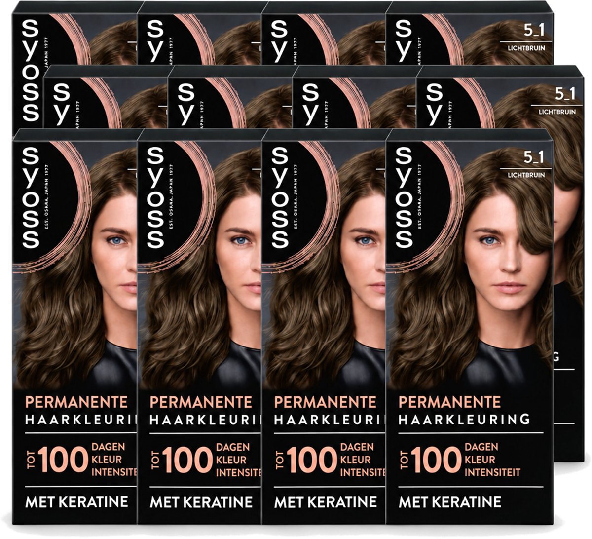12 x SYOSS - Permanent Coloration 5-1 - Haarverf - Permanente Haarkleuring - Lichtbruin - Grijsdekking - Voordeelverpakking - 12 stuks