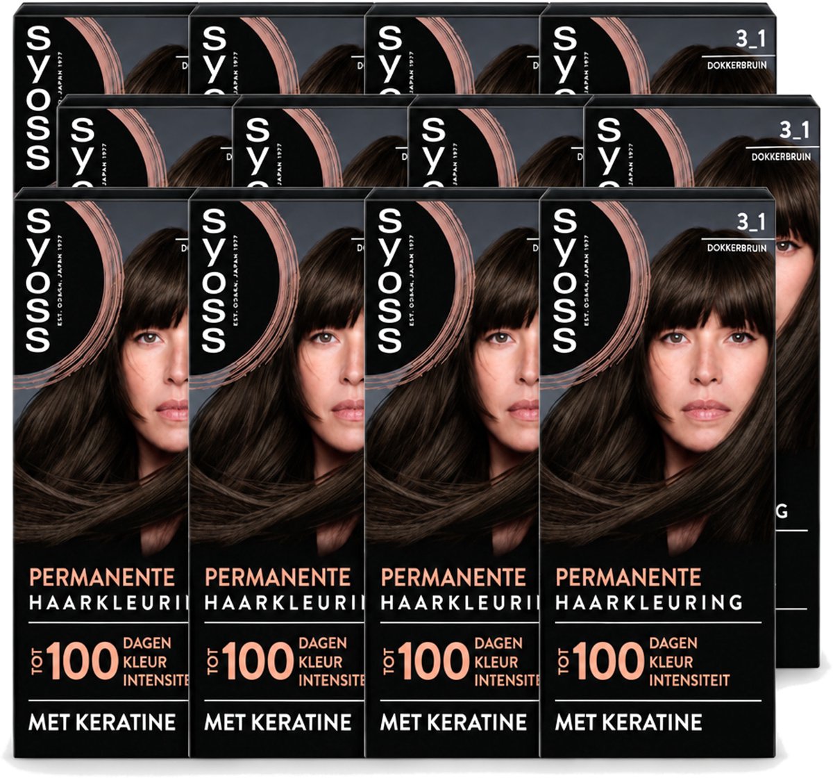 12 x SYOSS - Permanent Coloration 3-1 - Haarverf - Permanente Haarkleuring - Donkerbruin - Grijsdekking - Voordeelverpakking - 12 stuks