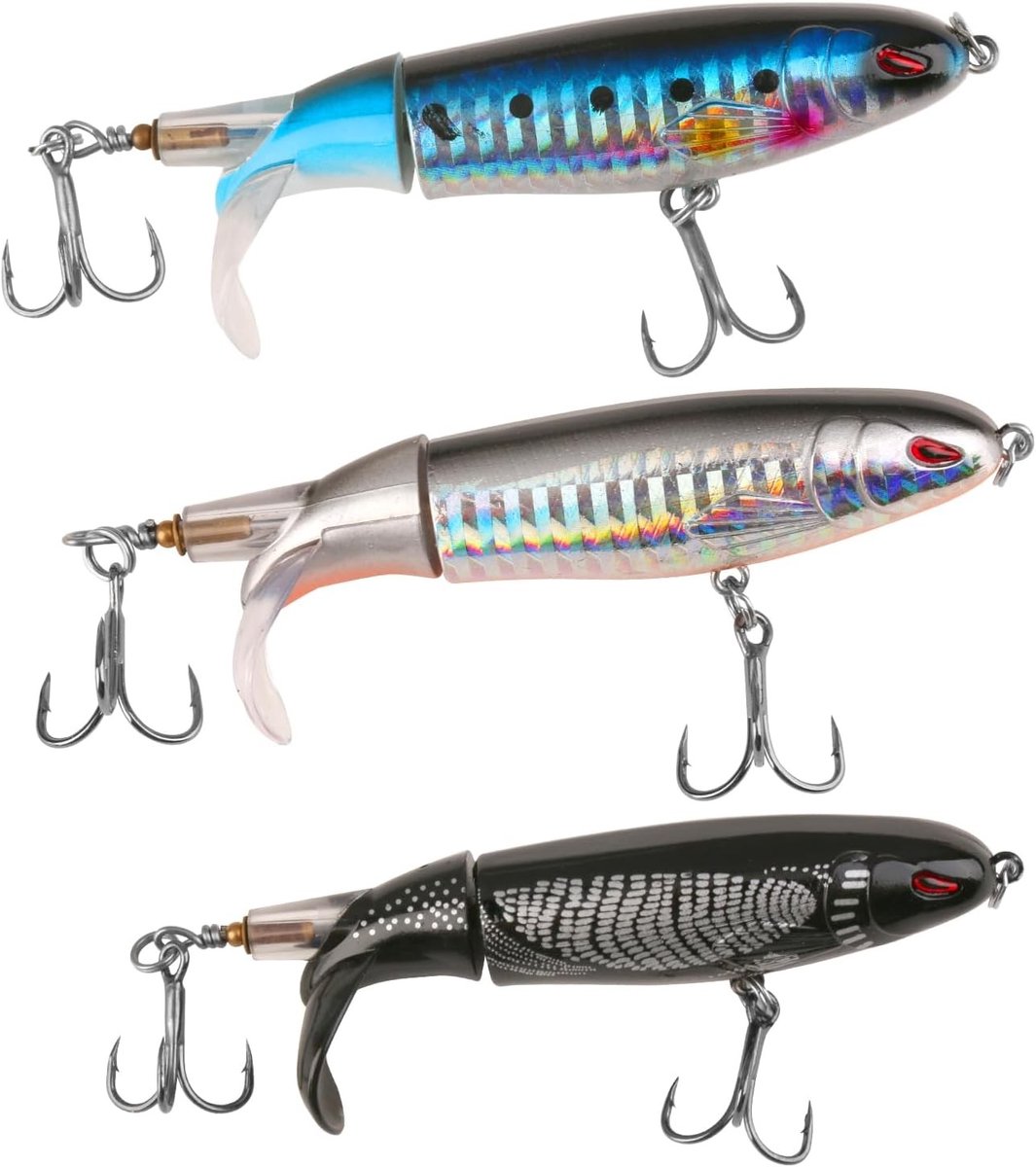 Set van 3 Topwater Vissersaas met Haken, Ideale Aas voor Grote Roofvissen zoals Zander, Baars en Forel, Perfecte Wobbler Swimbait voor Vissers