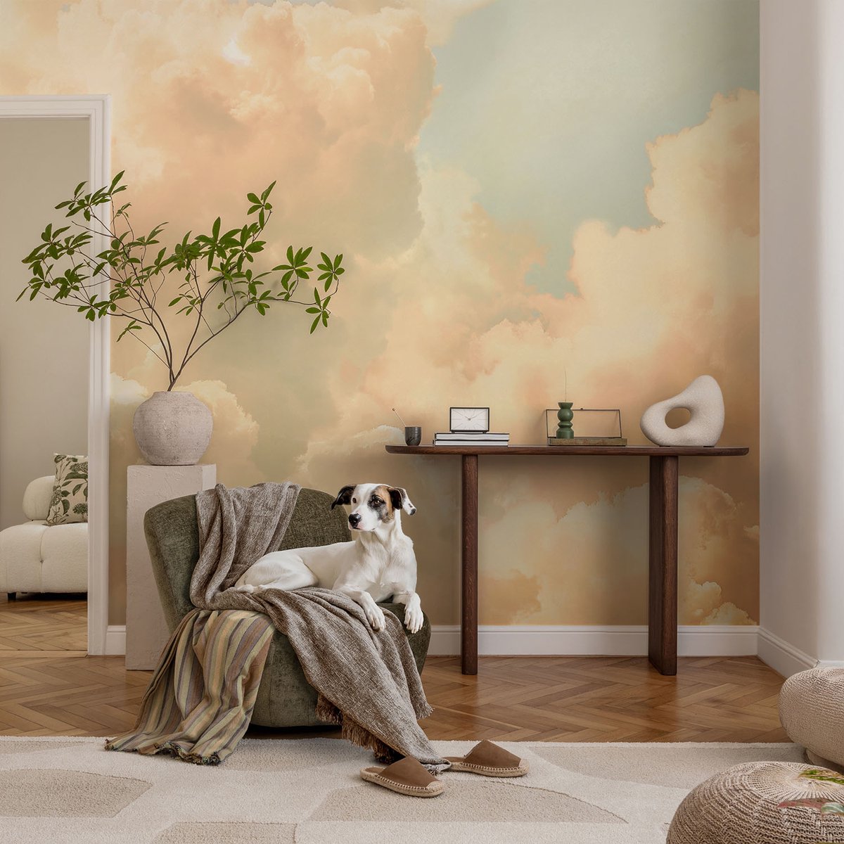Coloray Vliesbehang - Wit Snellijm Behang - 104x70 cm - Etherische Wolken Muurschildering - Gang behang Landschappen - Fotobehang Vlies - Gang behang