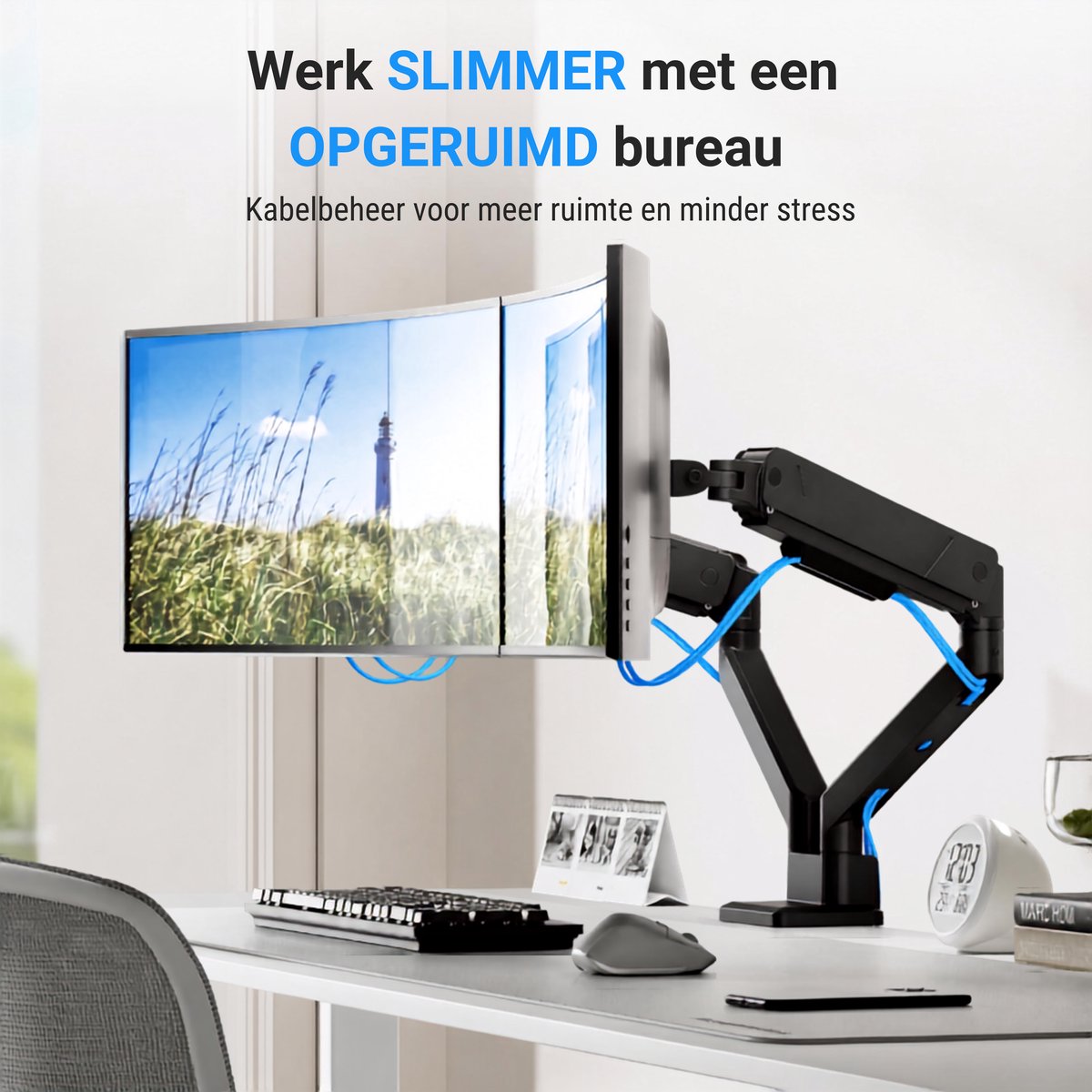 LEVANTU® Monitor Arm 2 schermen - 17 tot 35 inch- 16kg - dubbel Monitorbeugel - Monitorarm gasveer - Zwart thumbnail 6