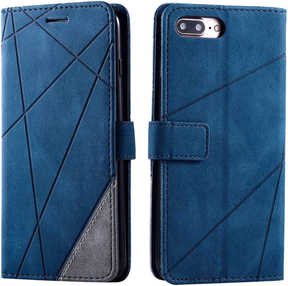 Hoesje voor iPhone 7 Plus, PU Lederen Beschermhoesje Flip Beschermhoes Telefoonhoes Telefoonhoesje voor iPhone 8 Plus, Blauw