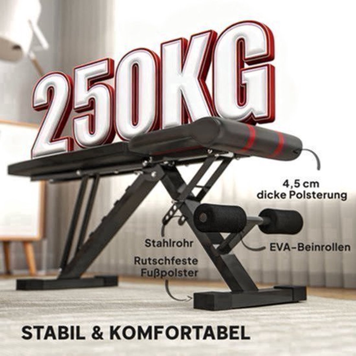 Fitnessbank – Inklapbare Trainingsbank – Krachtbank – Dumbbellbank – Workoutbank – Zes Verstelbare Rugleuningstanden – Stevig Gepoedercoat Stalen Frame – Zwart