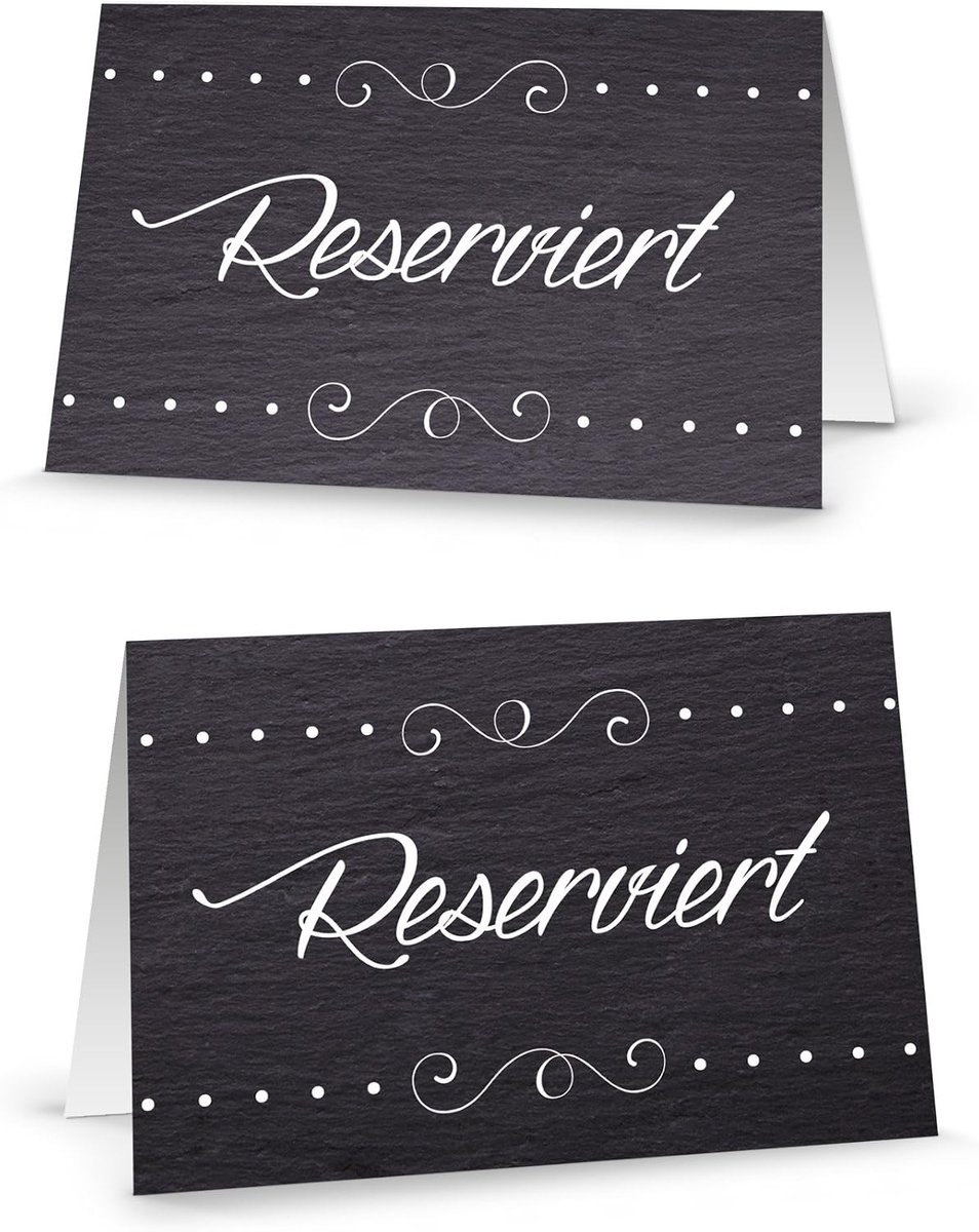 25 stuks gereserveerde borden zwart-witte nobele tafelkaarten, vouwkaarten, klassiek vintage, opsteller om neer te zetten, hotel, restaurant, tafel, reservering voor gasten, bruiloft, communie, doop, verjaardag