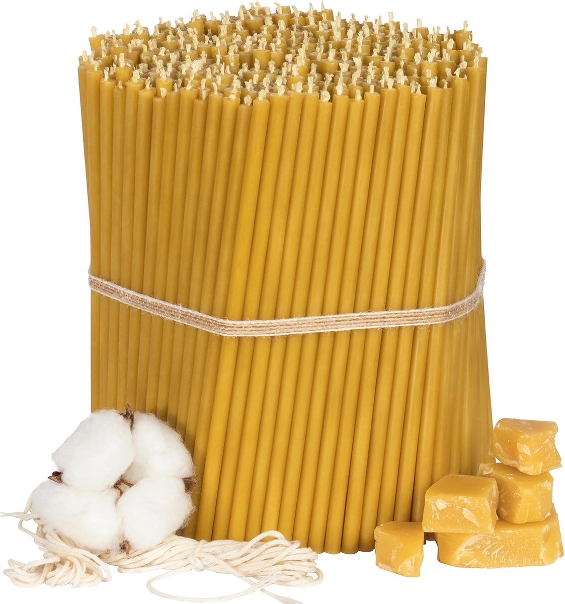 Kaarsen van bijenwas, geel, orthodoxe kaarsen voor gebed, rituelen, tafeldecoratie, niet giftig, roetvrij, lang, duurzame producten, 500 stuks, hoogte 16,5 cm, brandduur 45 minuten