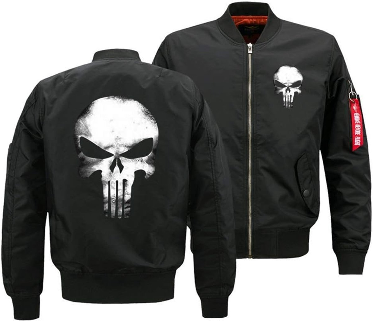 Bomberjack Punisher Skull College Jacket Piloten jack met capuchon sweatjack punish hoodie outdoor overgangsjas