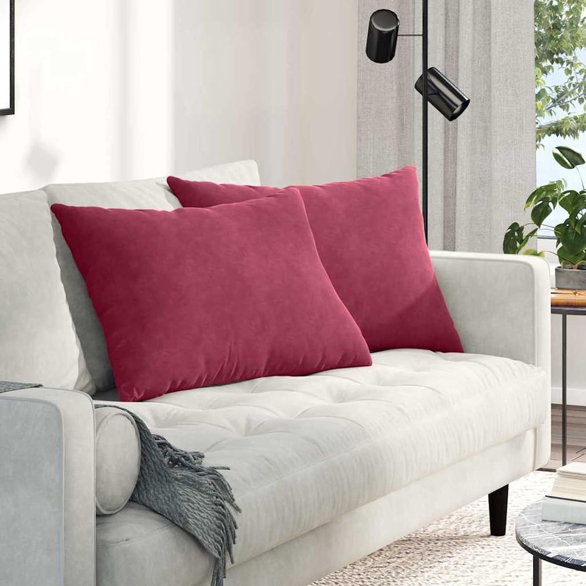 Sofakussen, 2 stuks, wijnrood 70 x 50 cm, corduroy, rugkussen, sofakussen, tv-kussen in de slaapkamer, woonkamer, voor volwassenen, jongeren, senioren, 42013761