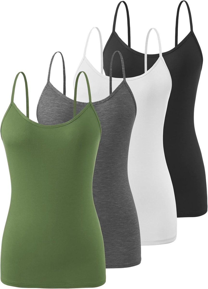 Basic Cami Tanktop voor dames, verstelbare spaghettibandjes, 4 stuks