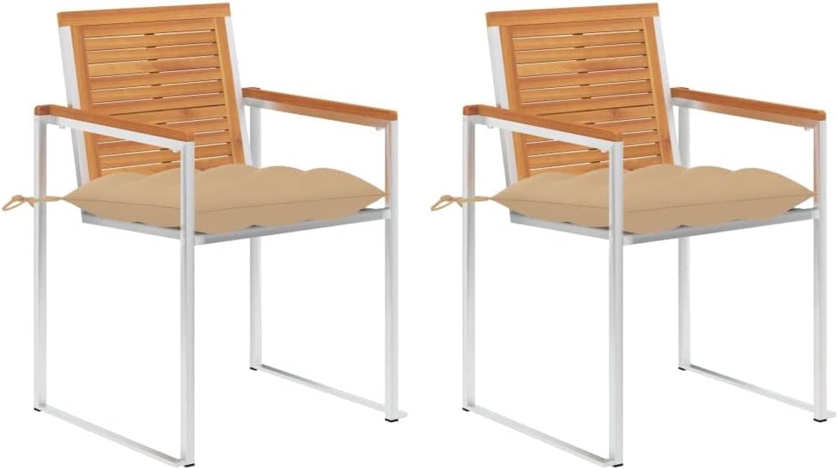 Tuinstoelen met kussen 2 STK. Acaciahout en roestvrij staal 304