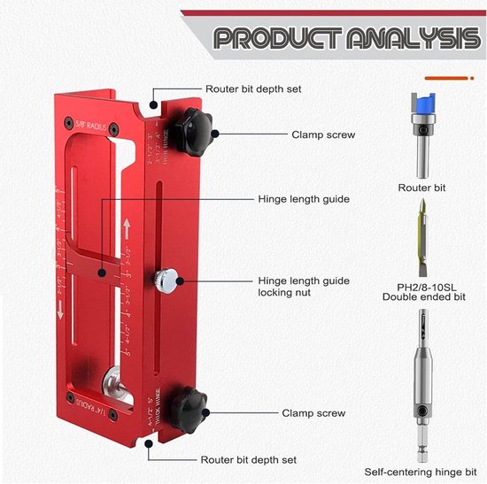 Jig Lock Installatiekit, Aluminiumlegering met Antislip Siliconen Pads Router Jig voor 2,5-5 in Scharnieren Compleet Deurscharniergereedschap voor Liefhebbers — afbeelding 4