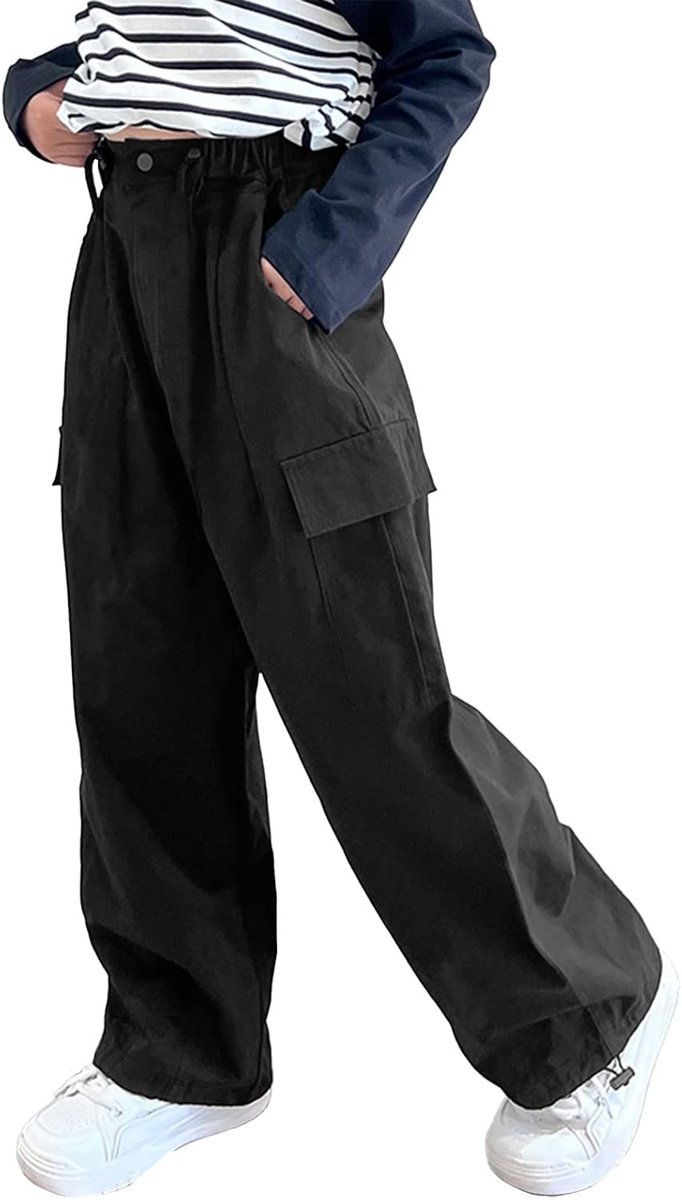 Cargobroek voor meisjes, katoenen baggy broek met elastische taille en meerdere zakken, voor kinderen van 6 tot 15 jaar