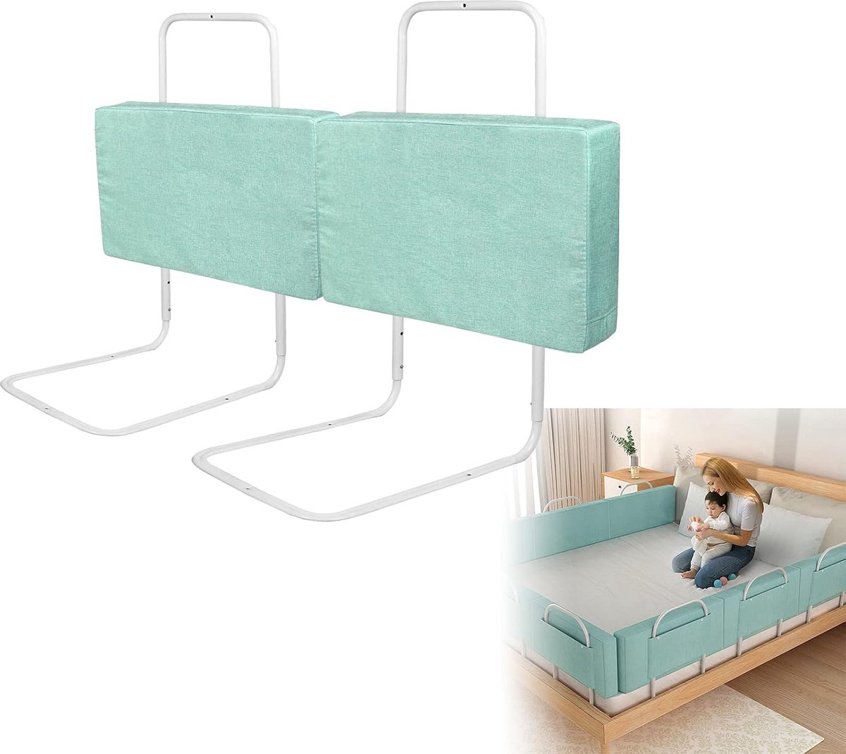 2 x bedhekje voor kinderen, verstelbaar, in hoogte verstelbaar, bedvalbescherming, kinderbedhek, babyveiligheidsrooster voor peuters of senioren (60 cm, zee)
