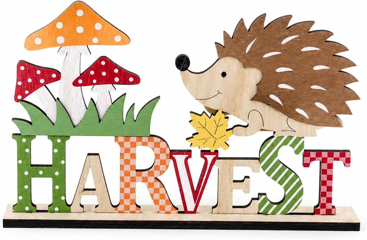 Schriftzug Hout Met Duits Oogstmotief Egels en Paddestoelen, Oogst Houten Letters Decoratie, Herfstige Tafeldecoratie voor Eettafels, Commodes en Dankdagdecoratie