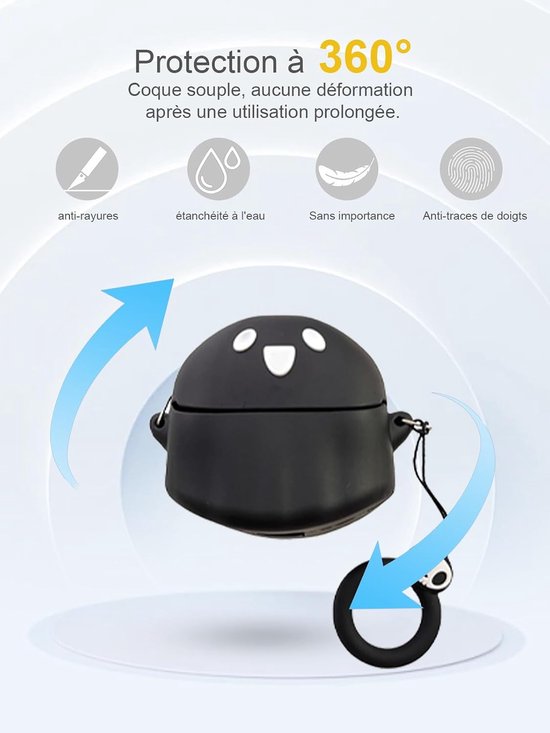 Hoofdtelefoon, hoes voor Google Pixel Buds Pro, zachte siliconen beschermhoes, huidvriendelijk, spookvormig etui met koord, volledige bescherming, zwart — afbeelding 4