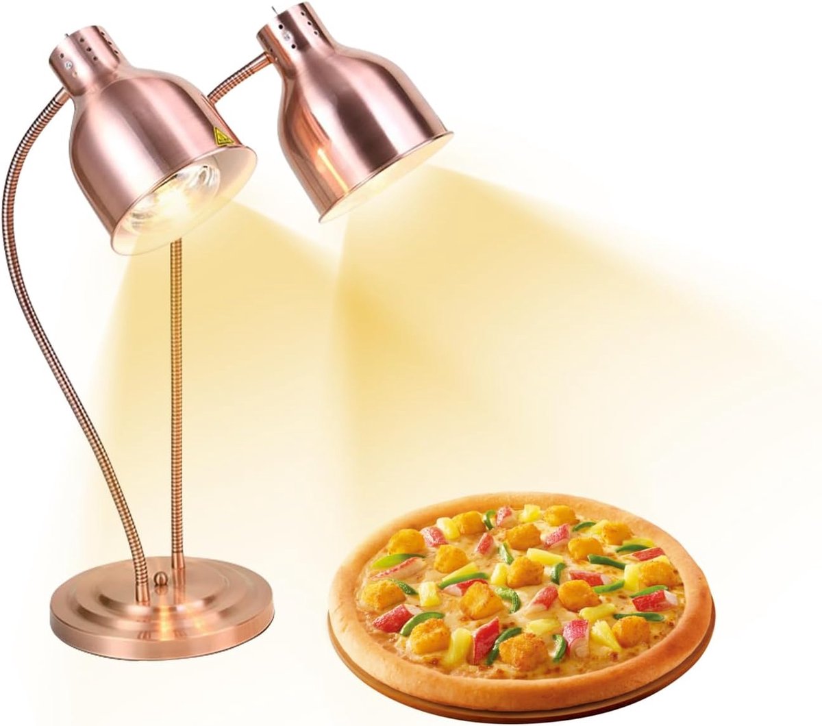 250W infrarood voedselwarmtelamp, vrijstaande warmtelamp met dubbele kop voor buffetten, eetzalen, hotels, commerciële warmtelampen, voedselbewaarlampen (roségoud)