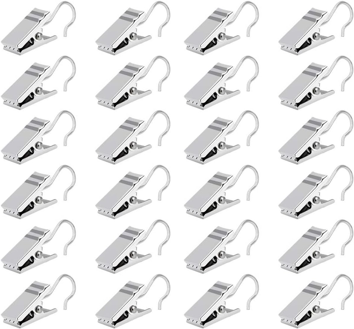 100 stuks metalen gordijnklemmen, 3,3 cm, haken, klemringen, zilver, gordijnclips, haken van roestvrij staal, voor douchegordijn, fotokaart