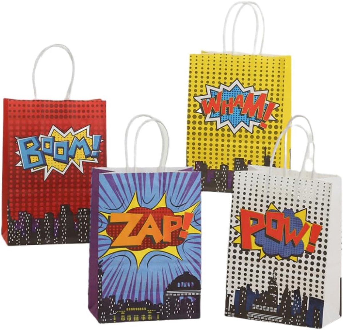 Superheldenzakjes, snoepzakjes voor verjaardag, 12 stuks, herbruikbaar, cadeautas met handvat, voor superheldenfeesten, verjaardag, kinderen, verjaardagsfeesten