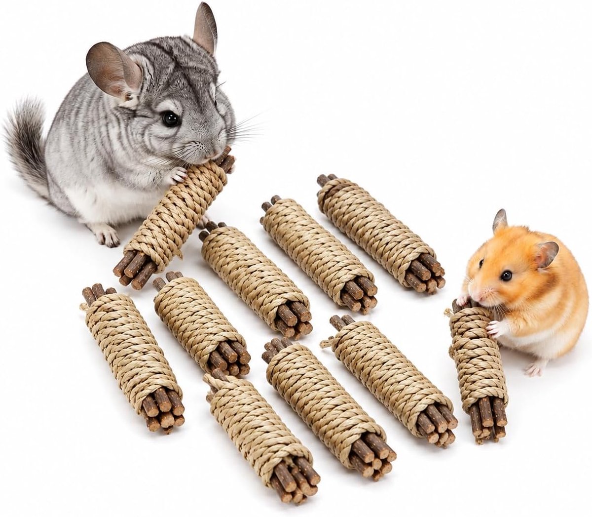 10 stuks konijnen-kauwstokjes om tanden te knijpen, verveling te verlichten, natuurlijke zeegras molar stokjes voor konijnen en hamsters