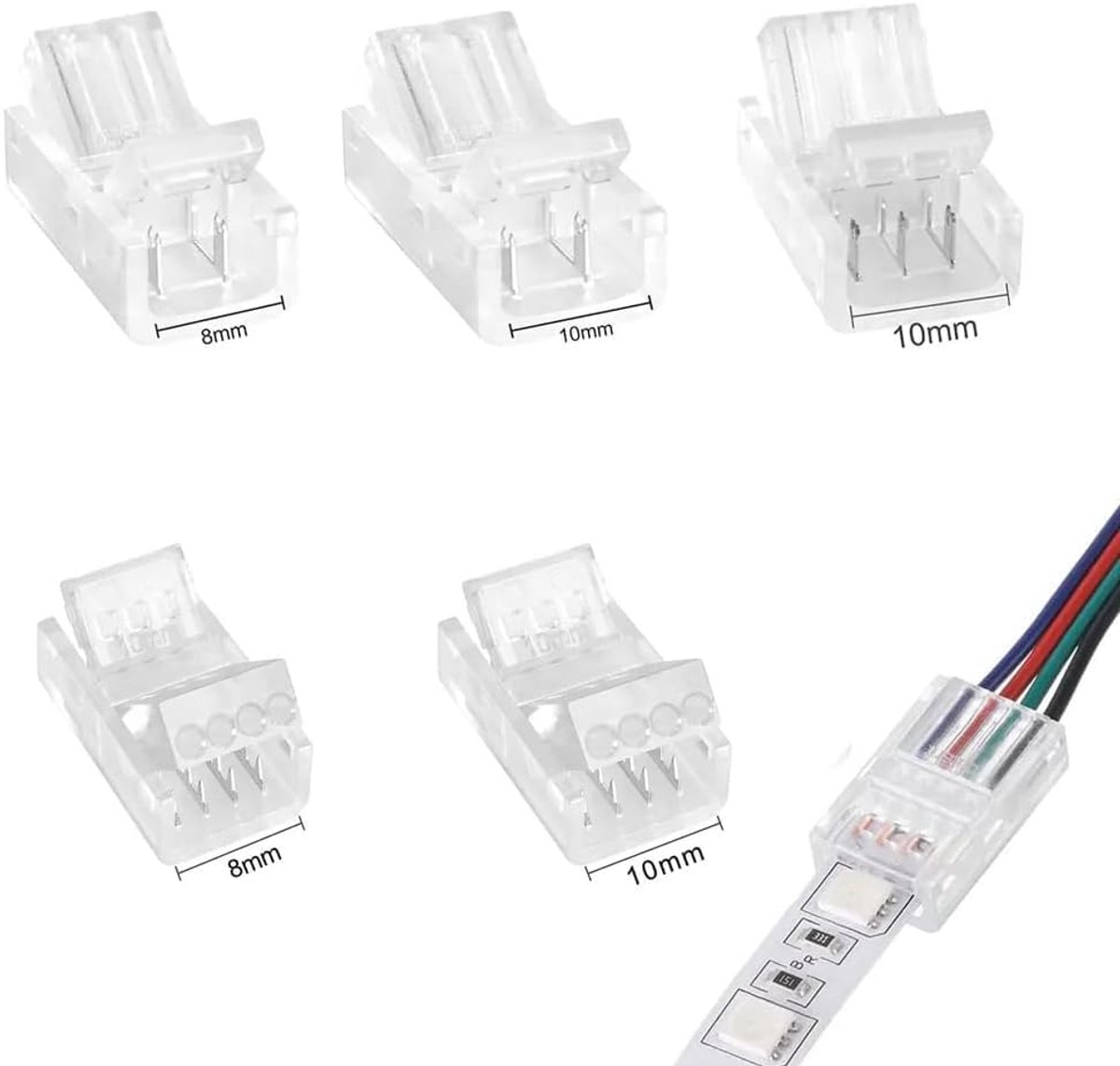 Ledstripstekker, 5-polig, 12 mm, led, naadloze stekker, ledstrip, aansluitkabel, led-connector, 12V-24V kabel, voor SMD 3528, 2835, 5050, 5630