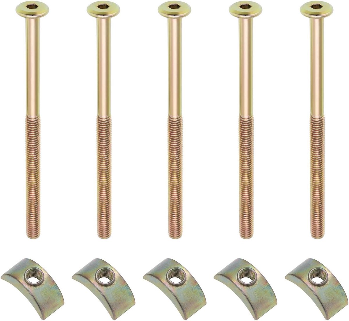 16 stuks M6 halfmaan verbindingsbouten met schroefdraad voor stapelbed, babybed, tafel, stoel, plank, verbinding 100 mm