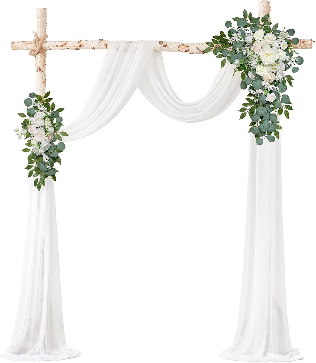 Dwarsbehang, transparante tule, bruiloftsachtergrond, gordijn, achtergrond, bruiloftsboog, gordijnen decoratie voor fotografie, feest, bruiloft, met 1 rol wit, 22 m lint