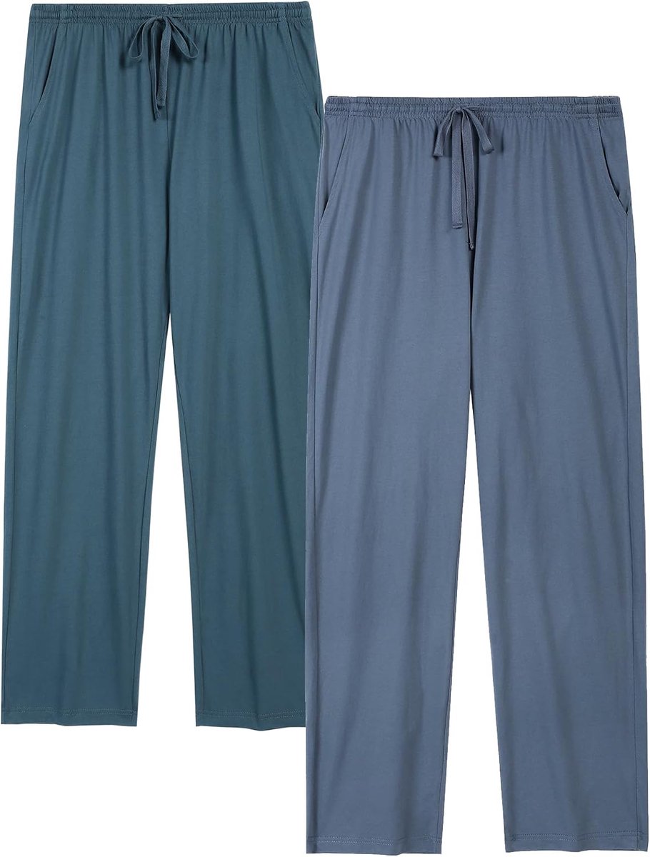 Pyjamabroek voor heren, lange pyjamabroek, 100% katoen, loungebroek, slaapbroek, vrijetijdsbroek met elastische tailleband en zijzakken