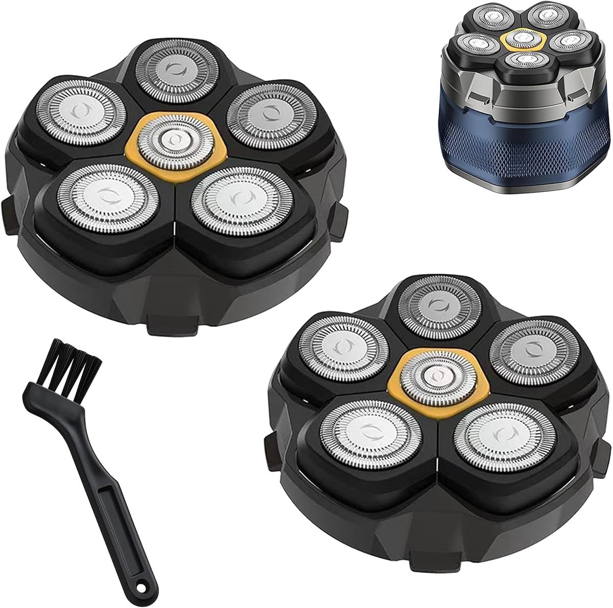 Set van 2 vervangende scheerkoppen voor kale scheerapparaten, magnetische 6D-scheerkop voor nauwkeurige scheerbeurt, compatibel met D0a0 JoyK0i Klbly, nat en droog scheren