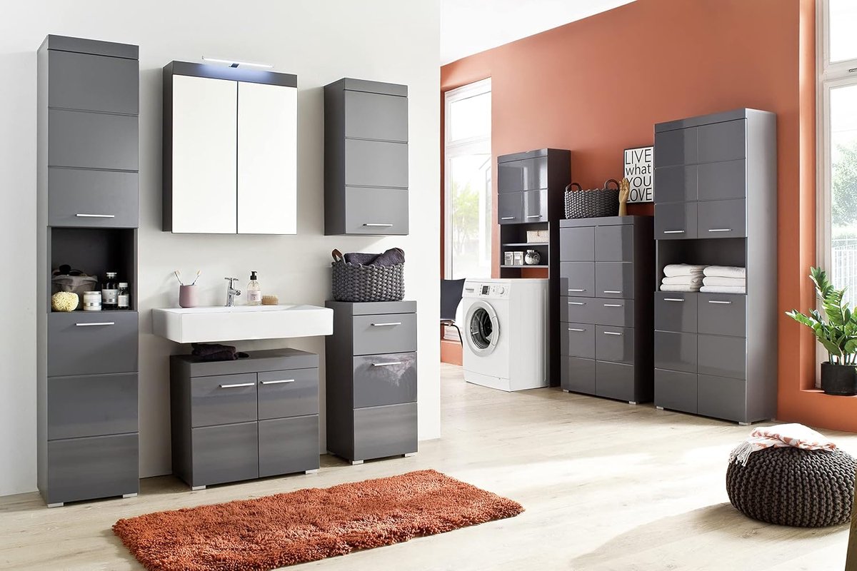 Trendteam smart living - Spiegelkast - Bad - Amanda - Opbouwmaat (BxHxD) 60 x 77 x 17 cm - Kleur Agave Grijs Hoogglans - 139340521