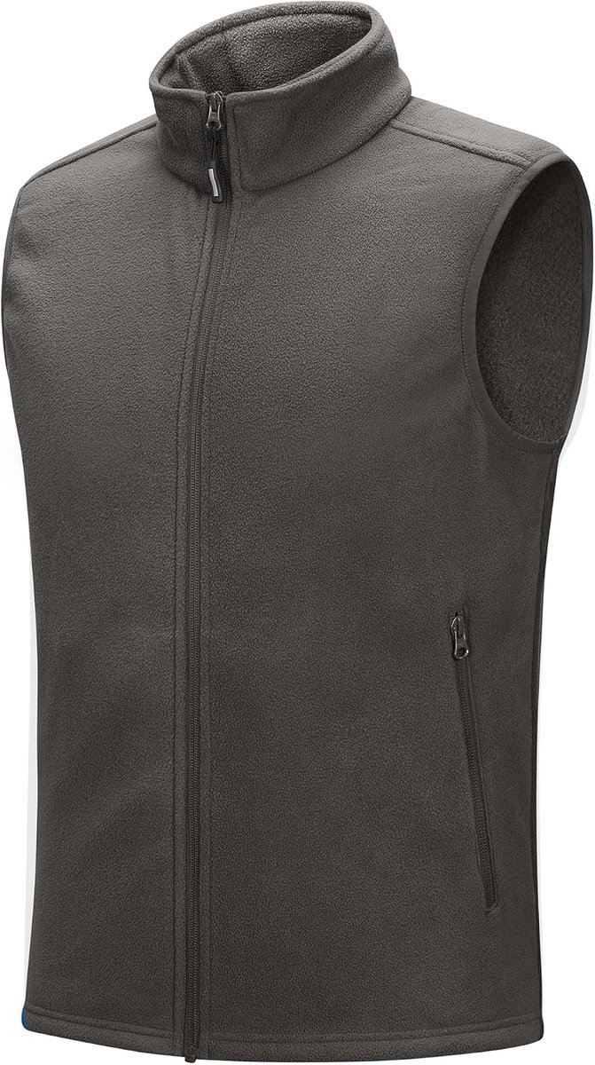 Ventures Fleece gevoerd vest, lichte mouwloze jassen voor heren, warm werkvest met zakken voor wandelen, klimmen, reizen, donkergrijs, L