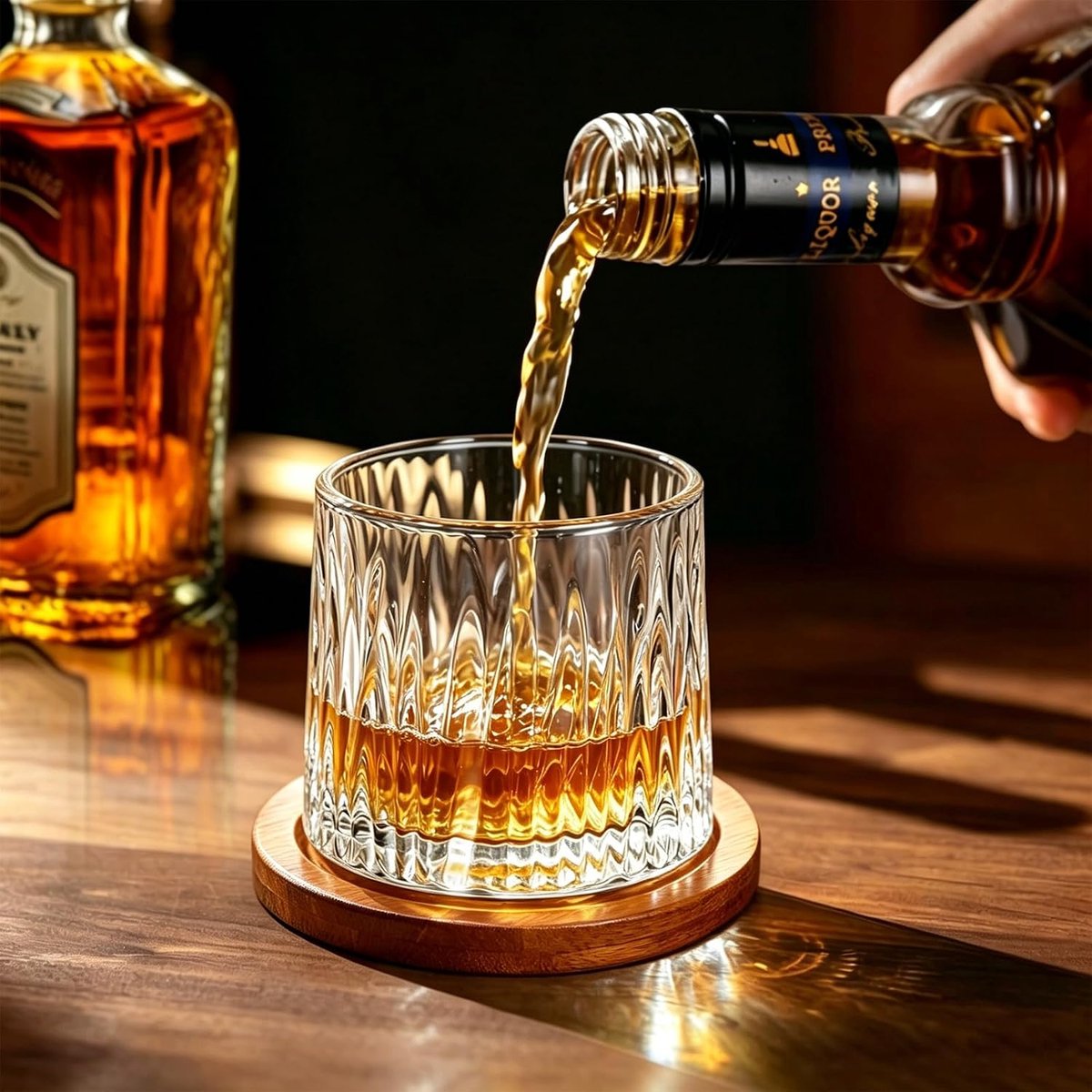 Ouderwets whiskyglas, 275ml/10oz kristallen beker met houten onderzetter - verdikt voor rum, cocktails, koffie, melk - stressverminderend ontwerp - 1 stuk