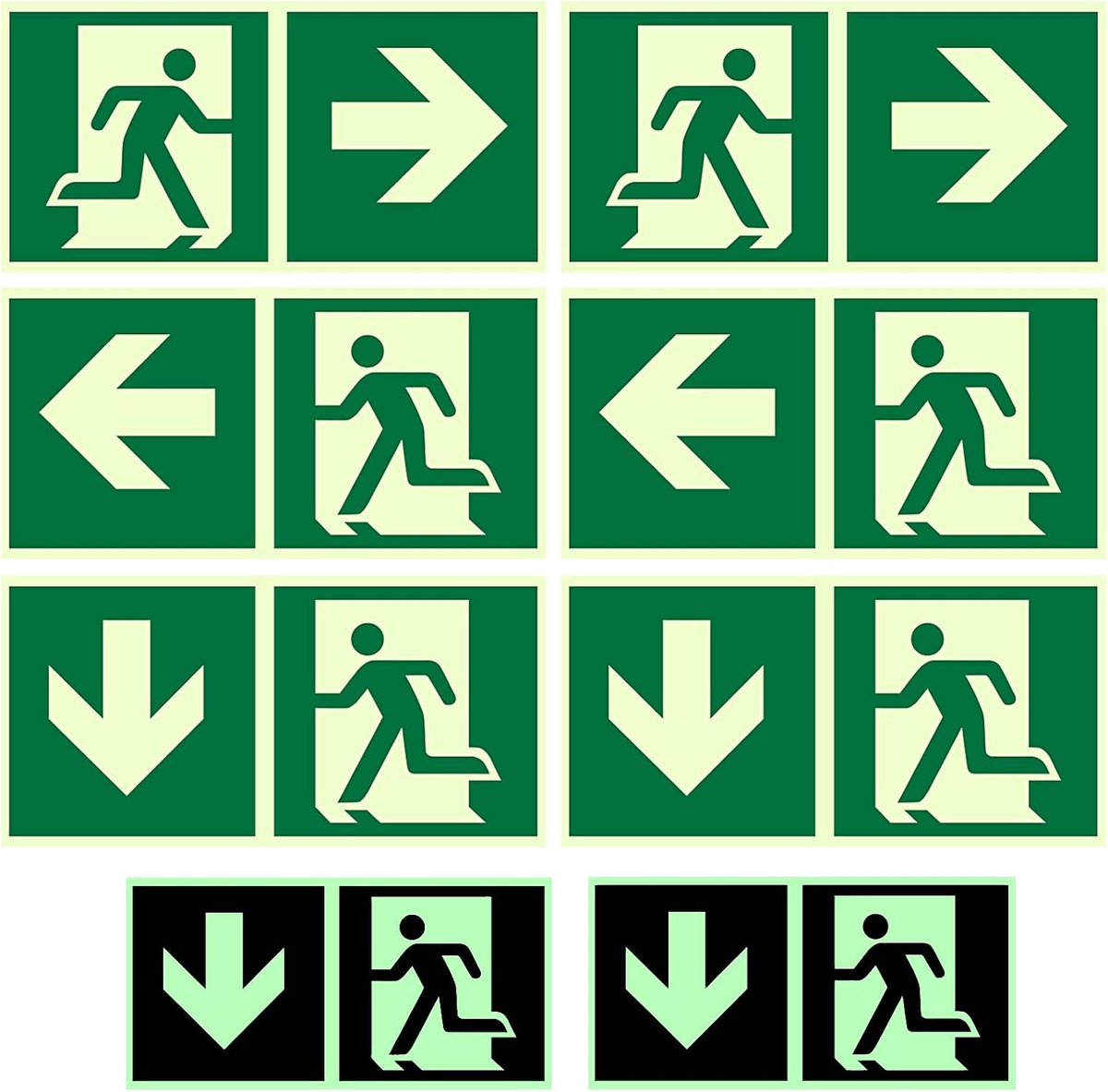 6 stuks nooduitgangsplaatjes, oplichtend, voor hotels, scholen, kantoorgebouwen