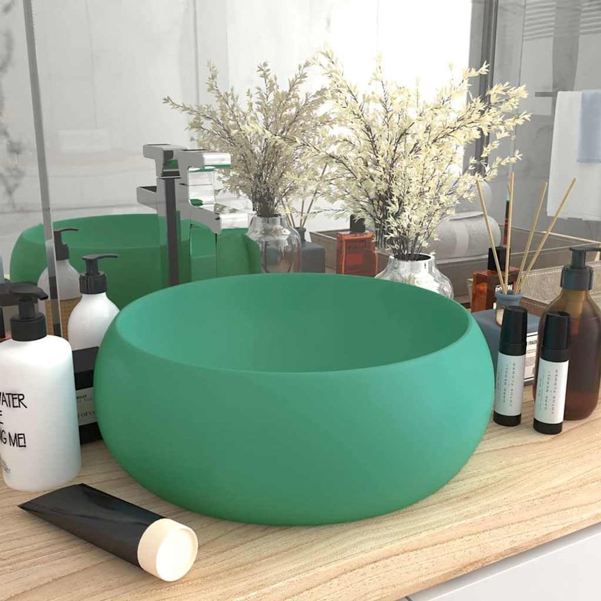 Keramiek rond mat lichtgroen 40x15 cm
