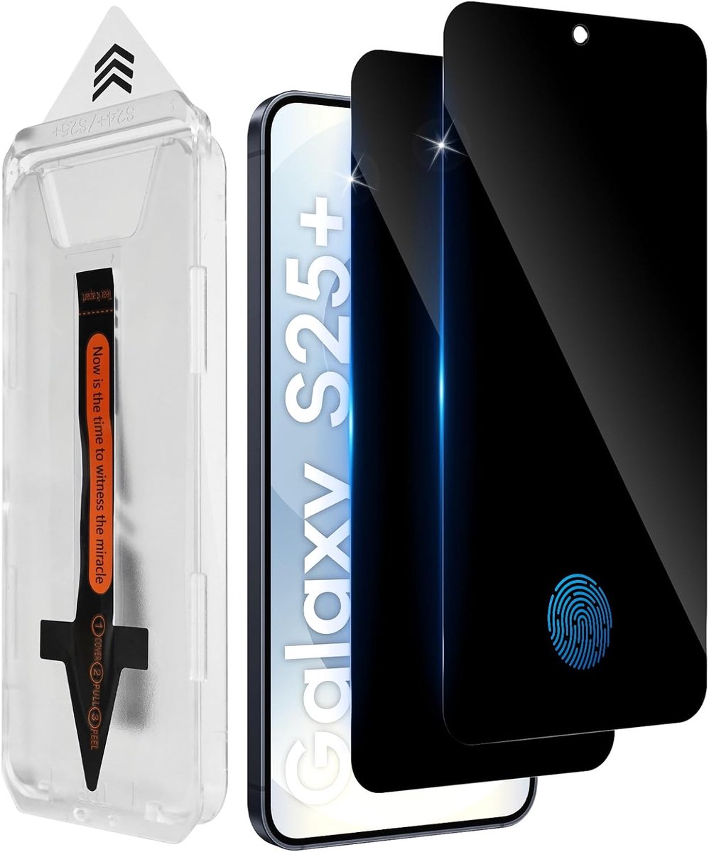 Inkijkbeschermingsfolie voor Samsung Galaxy S25 Plus voor pantserglas, 2 stuks, [auto-installatie], privacyfolie, anti-spy veiligheidsglas, extreem krasbestendig, 9H-folie, snelle installatie