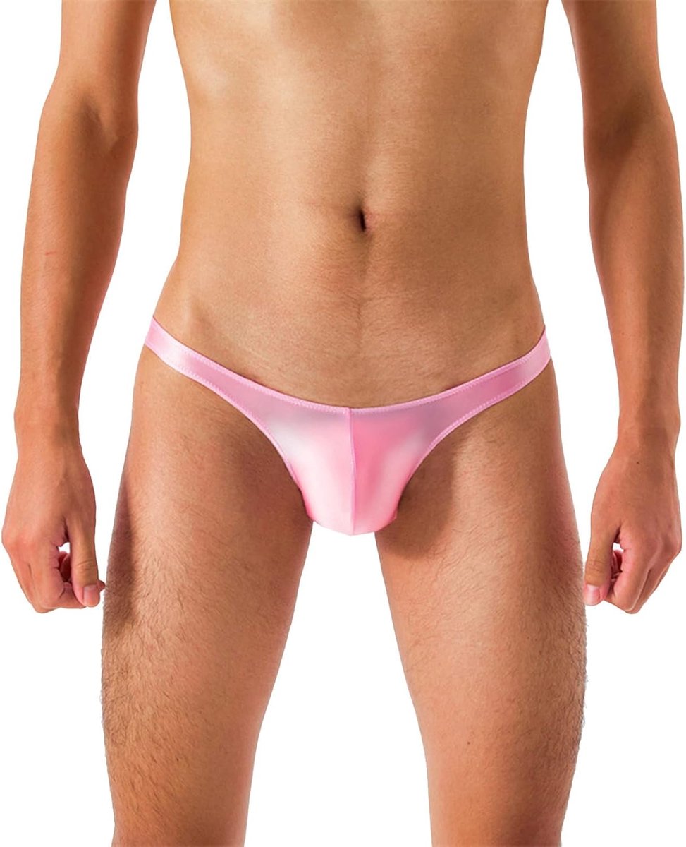 Zijdeachtige, transparante, ultradunne, glanzende, zijdeachtige, ultradunne T-broek voor heren.