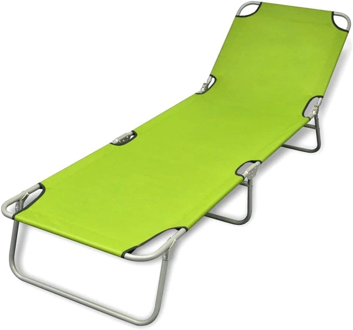 Klapstoel van gepoedercoat staal in appelgroen met verstelbare rugleuning, opvouwbare ligstoel voor comfortabel zonnebaden, stabiele en duurzame campingligstoel