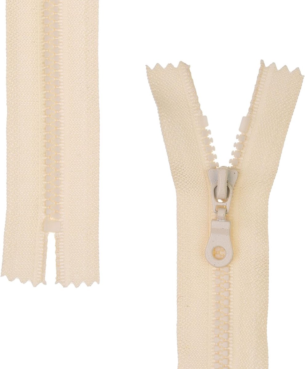 Deelbare ritssluiting, 2 stuks, 25 cm raillengte, in beige, ritssluiting #3 maat, 4,5 mm railbreedte, 30 mm bandbreedte, vervangende ritssluiting kunststof, kunststof ritssluiting # 3 maat