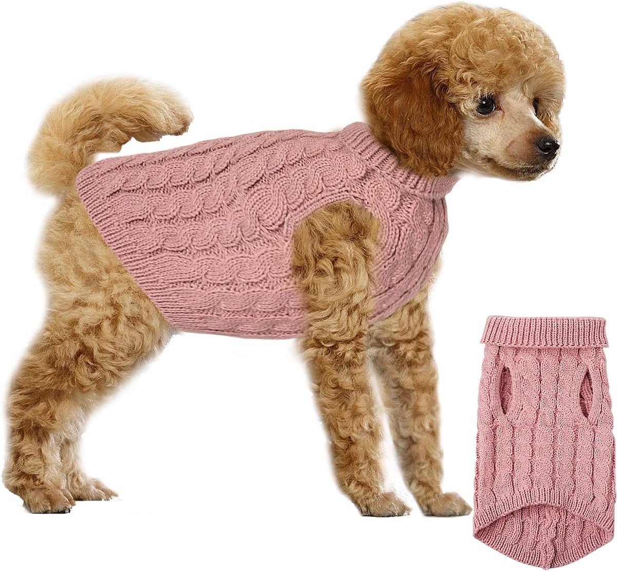 Huisdier, trui, winter, warme hond, kattentrui, kleine honden, rolkraag, gebreide trui, bovenkleding voor kleine, middelgrote honden en katten (roze, L)