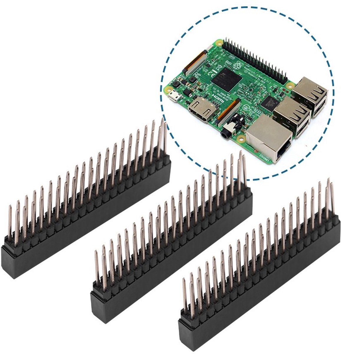 Pinheaders 2 x 20 pins - 2.54mm - Breakaway - PCB Board Connector Kit - Voor RPi interface en geïntegreerde circuits