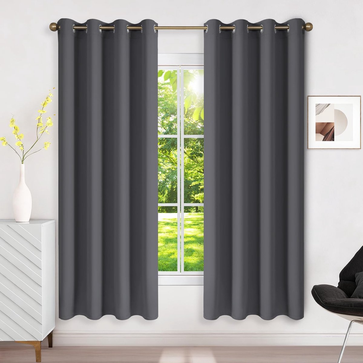 Isolerend Verduisterend Gordijn Anti Warmte 140x175 (BxH), Set van 2 Opake Gordijnen voor Ramen met Ogen Anti Kou UV Geluid, Interieur Decoratie Kleedkamer Salon Slaapkamer Huis