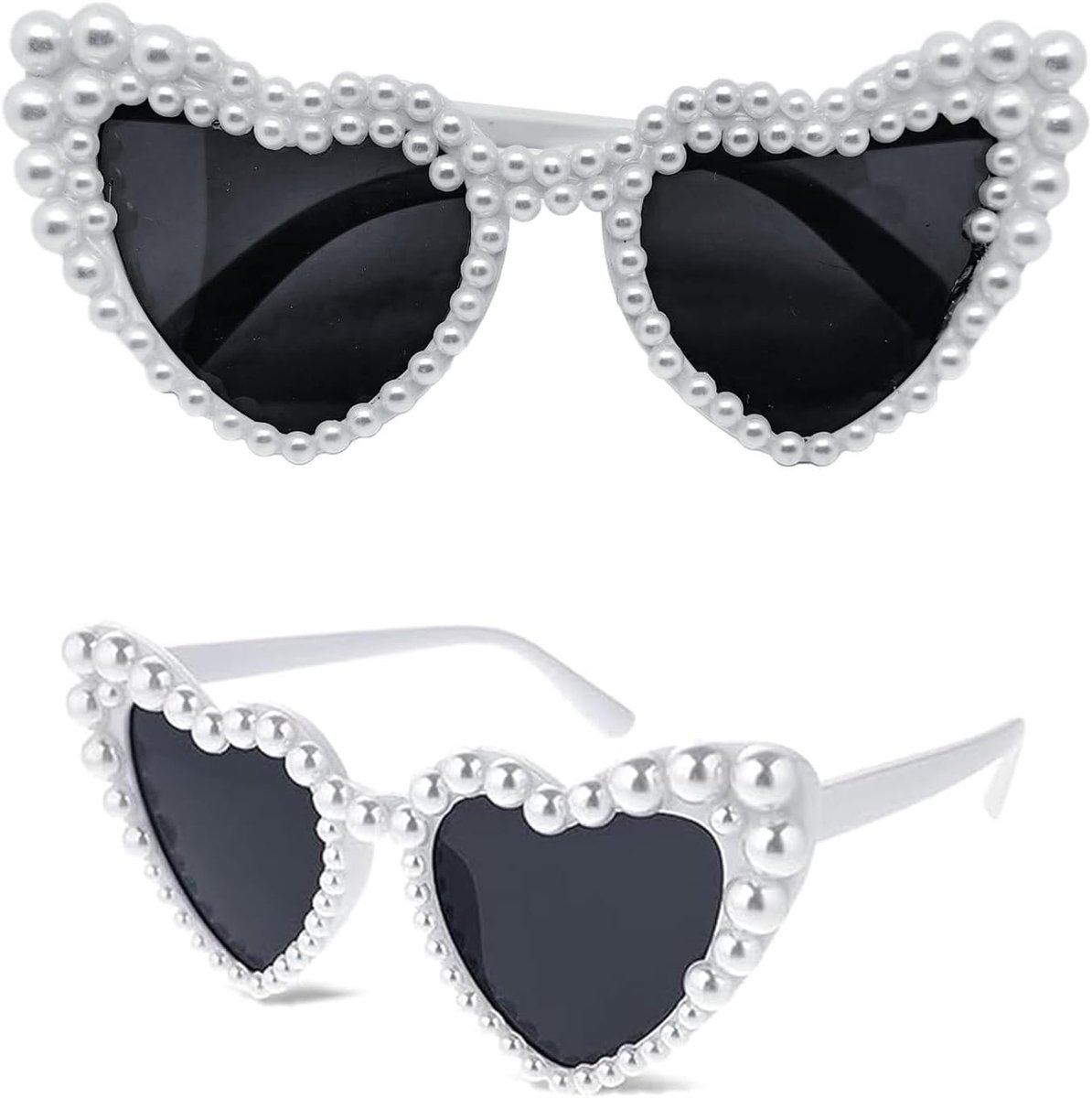 2 stuk hart zonnebril wit - Retro hart bril met parel Design - bruids zonnebril - bruid-to-be bril - bruiloft partij bril, Bachelor bril