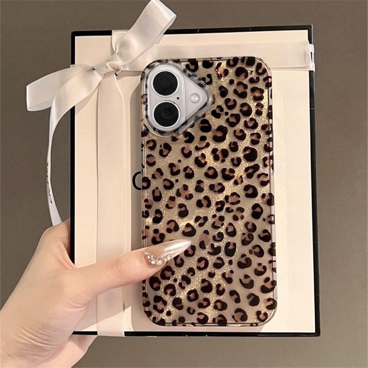 Compatibel met iPhone 16, schattig jachtluipaard luipaardpatroon in retrodesign, zachte glitter, bling TPU, stootvaste beschermhoes, bumper, esthetische telefoonhoes – goud